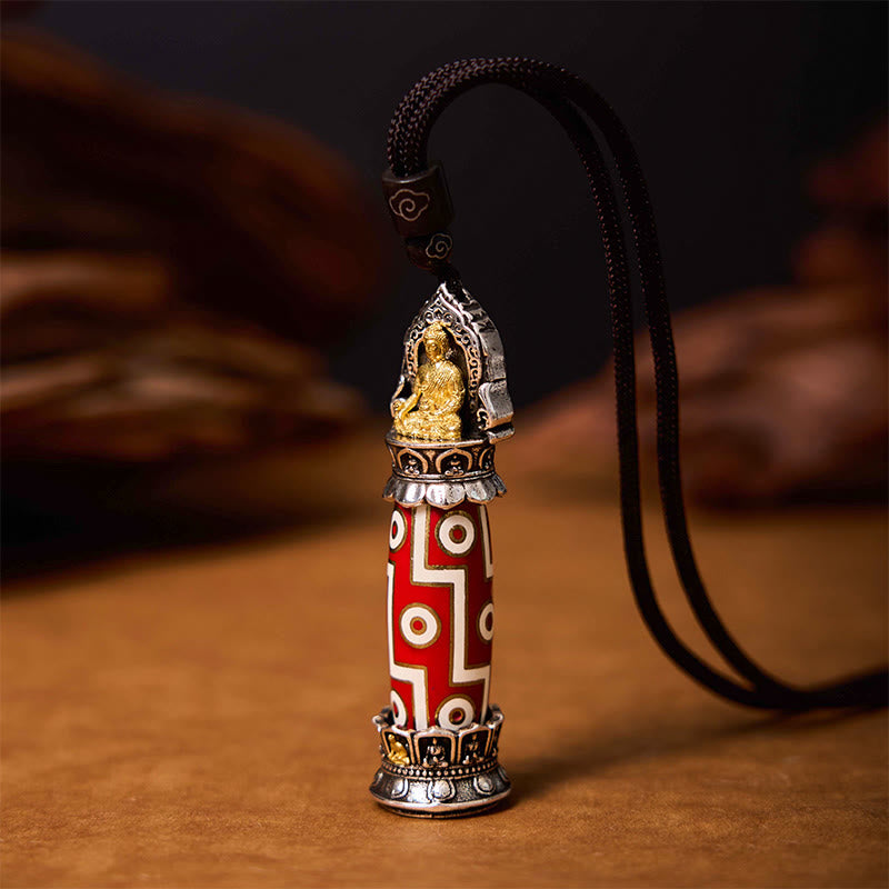 Mythstone Tibetan Medicine Buddha Nine-Eye Dzi Bead Protection Necklace Pendant