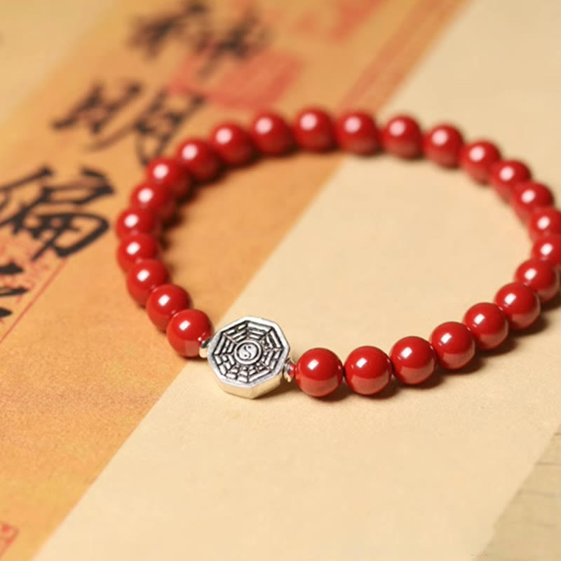 Mythstone 925 Sterling Silver Yin Yang Bagua Symbol Cinnabar String Concentration Bracelet