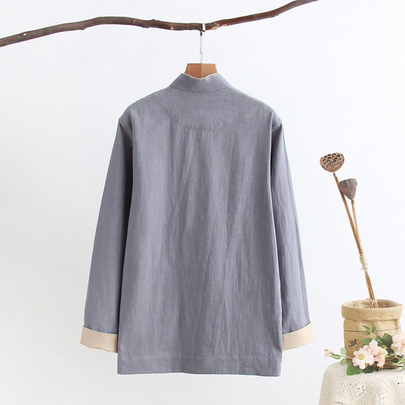 Mythstone Tang Frog-Button Long Sleeve Shirt Cotton Linen Men's Clothing