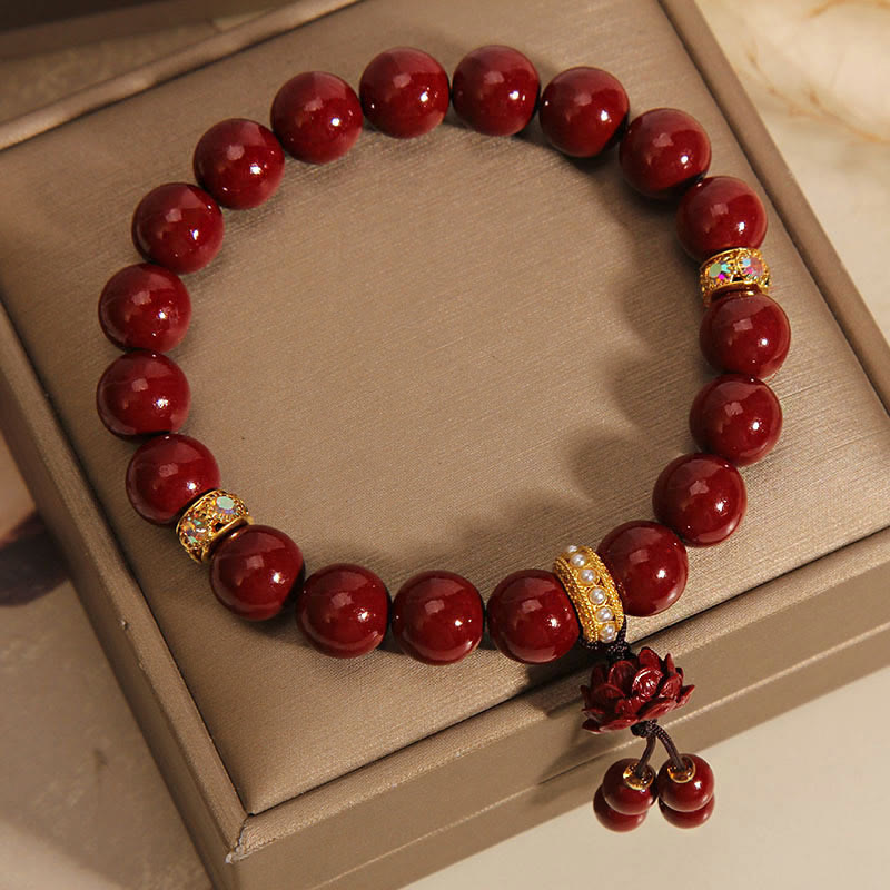 Mythstone Cinnabar Lotus Blessing Charm Bracelet