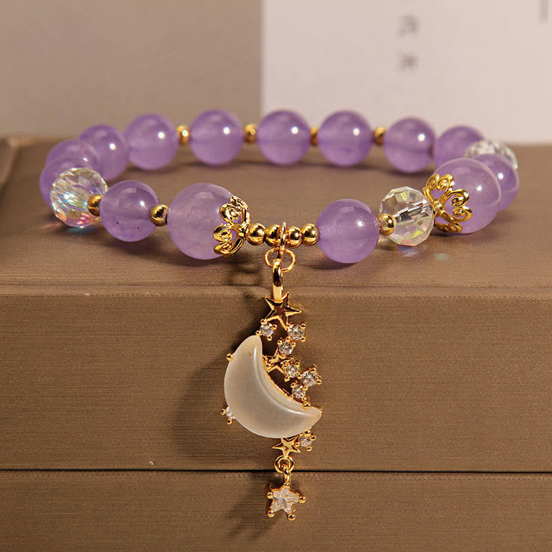 Mythstone Amethyst Moon Star Chalcedony Spiritual Healing Bracelet