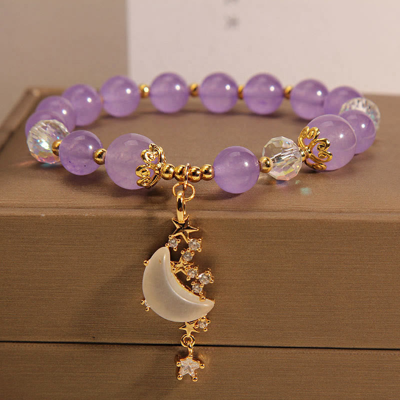 Mythstone Amethyst Moon Star Chalcedony Spiritual Healing Bracelet