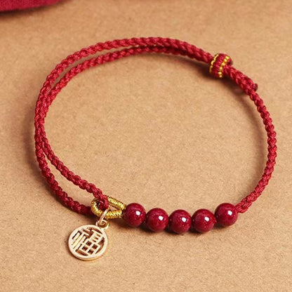 Mythstone Cinnabar Fu Character Beads Blessing Red String Handmade Braided Bracelet