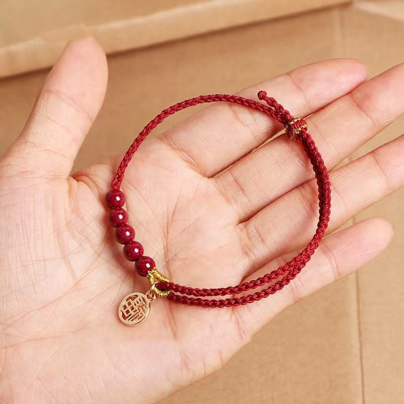 Mythstone Cinnabar Fu Character Beads Blessing Red String Handmade Braided Bracelet