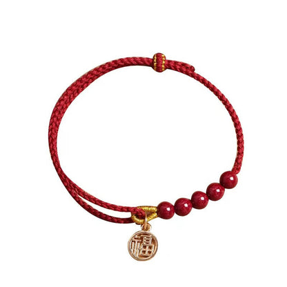 Mythstone Cinnabar Fu Character Beads Blessing Red String Handmade Braided Bracelet