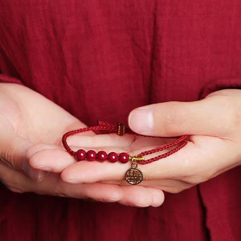 Mythstone Cinnabar Fu Character Beads Blessing Red String Handmade Braided Bracelet