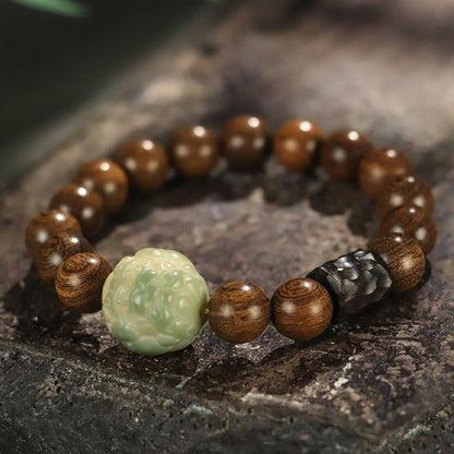 Pulsera curativa con cuentas de madera de ébano y semillas de Bodhi de sándalo y PiXiu