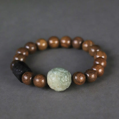 Pulsera curativa con cuentas de madera de ébano y semillas de Bodhi de sándalo y PiXiu