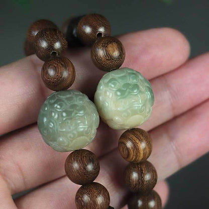 Pulsera curativa con cuentas de madera de ébano y semillas de Bodhi de sándalo y PiXiu