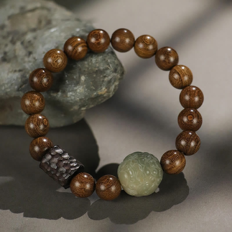 Pulsera curativa con cuentas de madera de ébano y semillas de Bodhi de sándalo y PiXiu