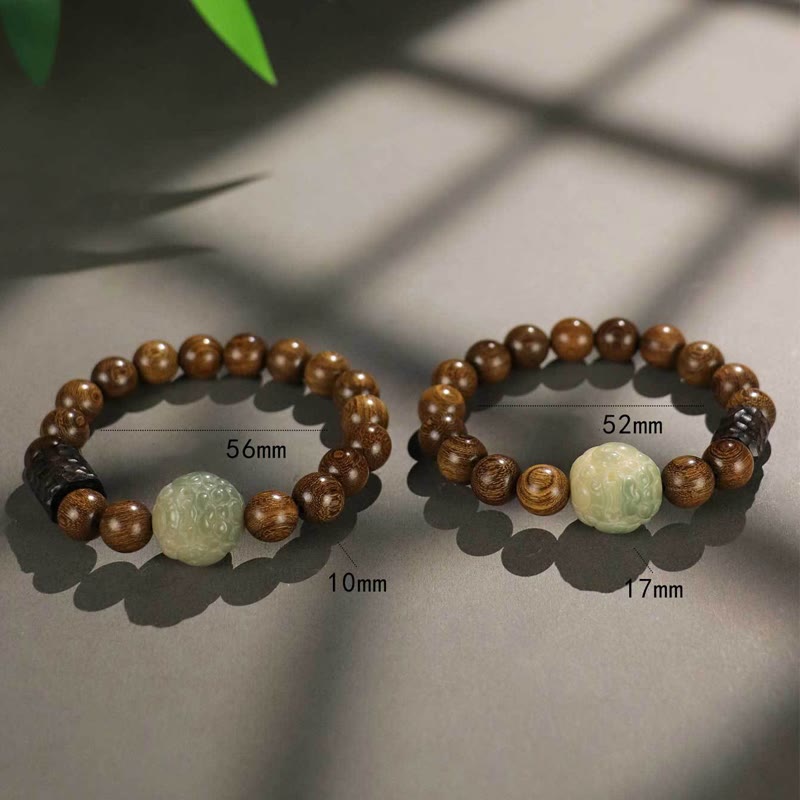 Pulsera curativa con cuentas de madera de ébano y semillas de Bodhi de sándalo y PiXiu