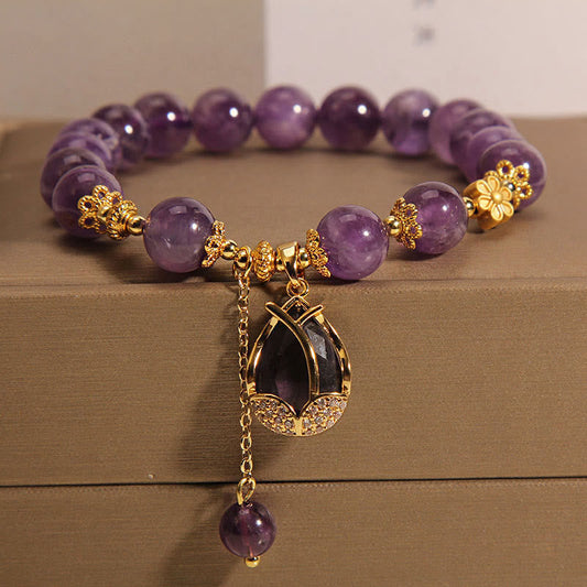 Mythstone Amethyst Lily Charm Balance Healing Bracelet