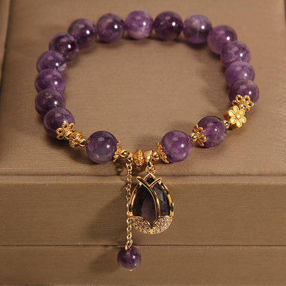 Mythstone Amethyst Lily Charm Balance Healing Bracelet