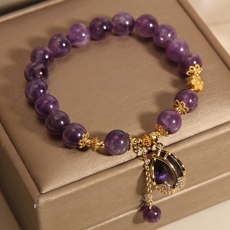 Mythstone Amethyst Lily Charm Balance Healing Bracelet