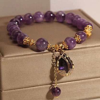 Mythstone Amethyst Lily Charm Balance Healing Bracelet