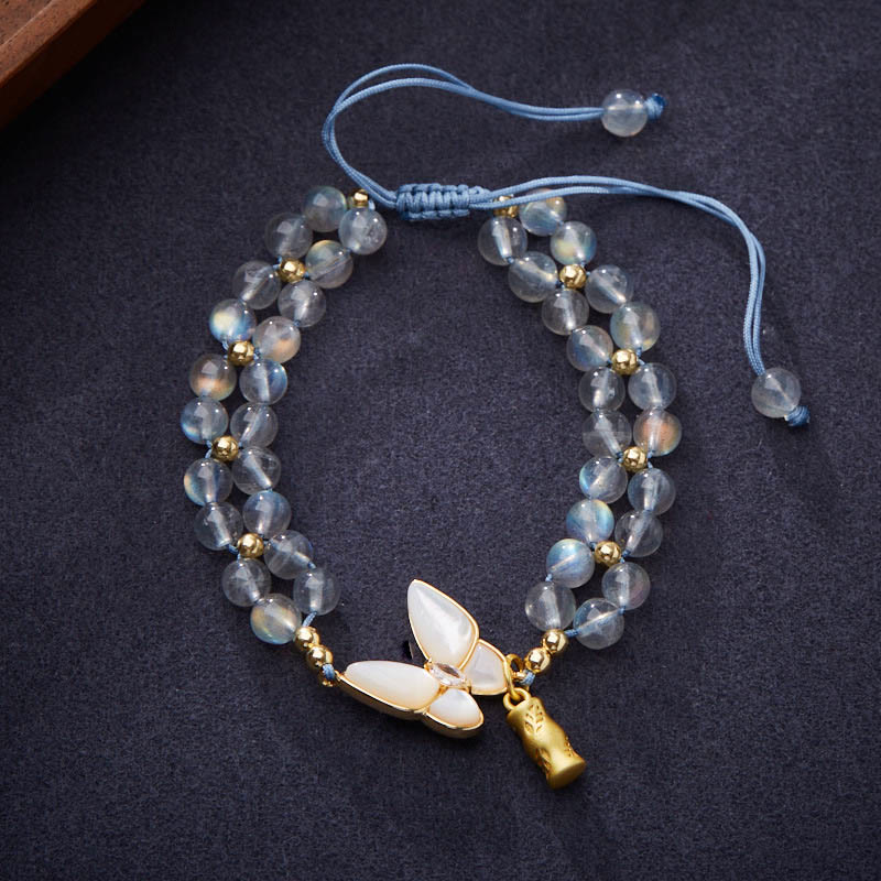 Mytthstone Natural Moonstone Butterfly Bamboo Healing String Bracelet