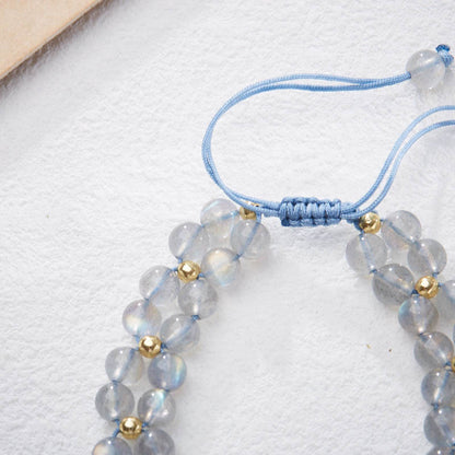 Mytthstone Natural Moonstone Butterfly Bamboo Healing String Bracelet