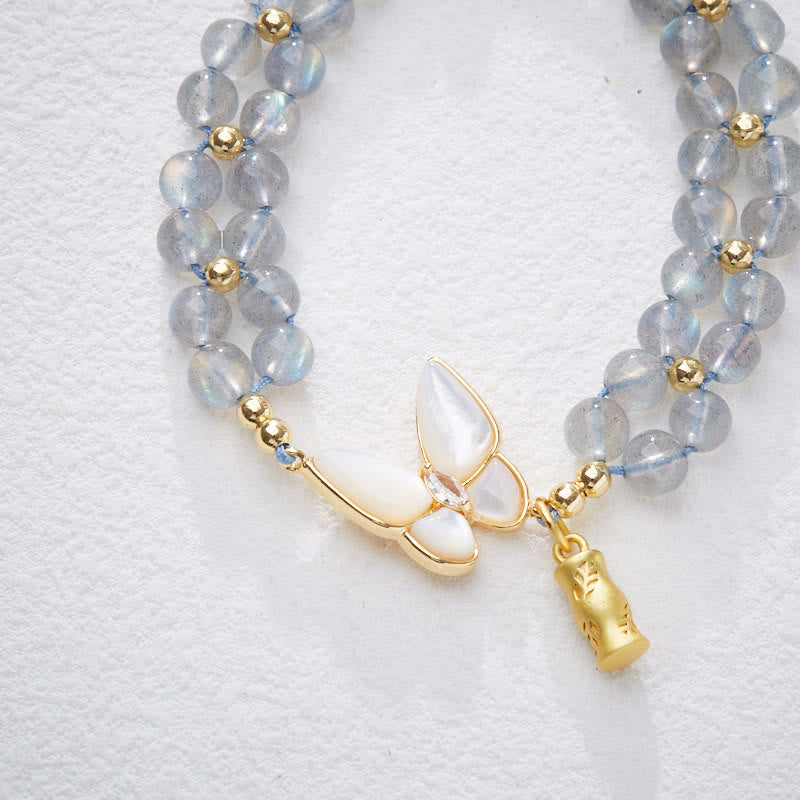 Mytthstone Natural Moonstone Butterfly Bamboo Healing String Bracelet