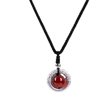 MythStone 999 Sterling Silver Red Agate Peace Buckle Blessing Necklace Pendant