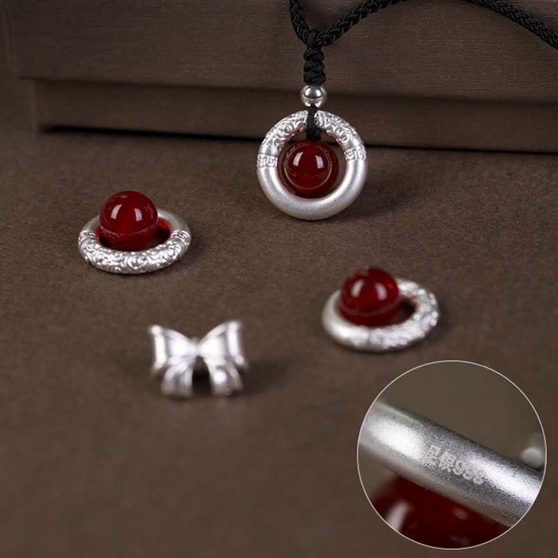 MythStone 999 Sterling Silver Red Agate Peace Buckle Blessing Necklace Pendant