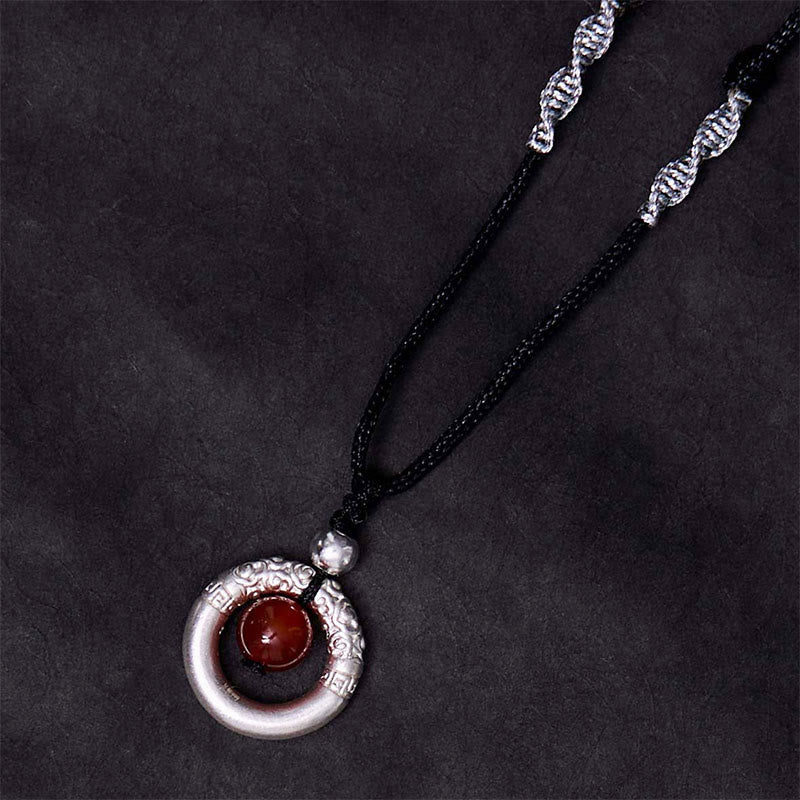 MythStone 999 Sterling Silver Red Agate Peace Buckle Blessing Necklace Pendant