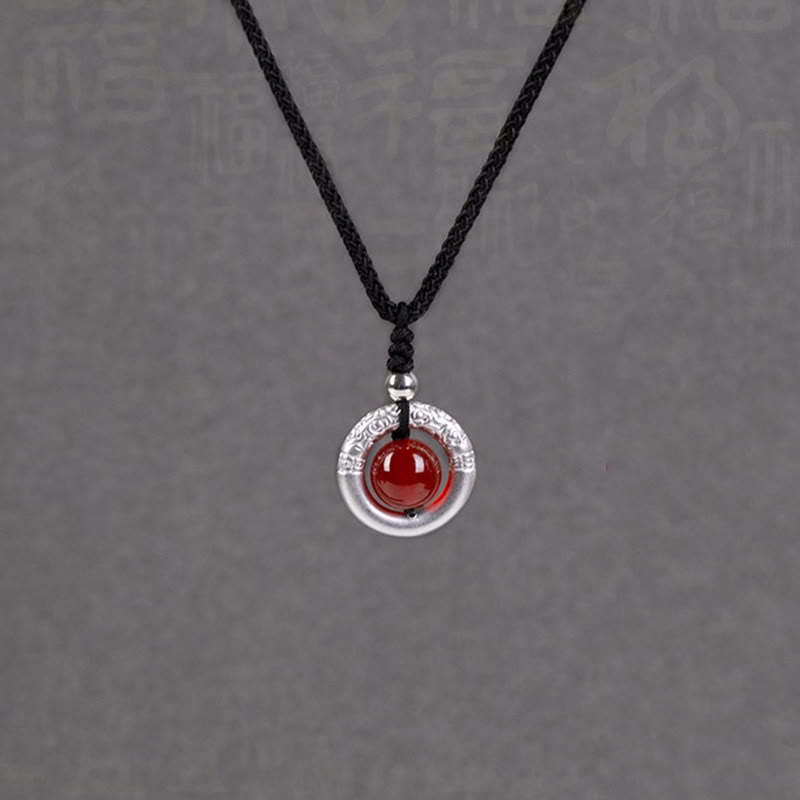 MythStone 999 Sterling Silver Red Agate Peace Buckle Blessing Necklace Pendant