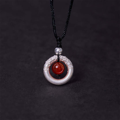 MythStone 999 Sterling Silver Red Agate Peace Buckle Blessing Necklace Pendant