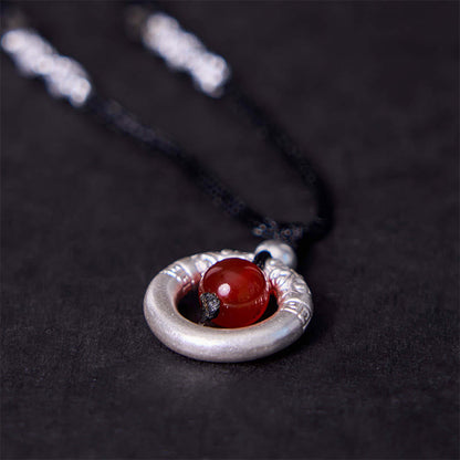 MythStone 999 Sterling Silver Red Agate Peace Buckle Blessing Necklace Pendant