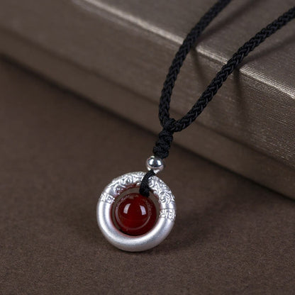 MythStone 999 Sterling Silver Red Agate Peace Buckle Blessing Necklace Pendant