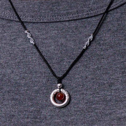 MythStone 999 Sterling Silver Red Agate Peace Buckle Blessing Necklace Pendant