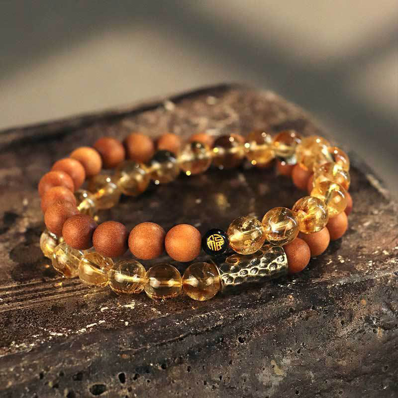 Mythstone Citrine Sandalwood Bodhi Seed Protection Double Wrap Bracelet