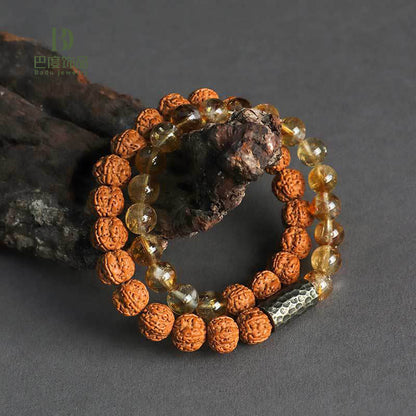 Mythstone Citrine Sandalwood Bodhi Seed Protection Double Wrap Bracelet