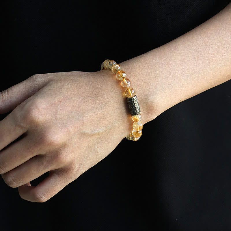 Mythstone Citrine Sandalwood Bodhi Seed Protection Double Wrap Bracelet