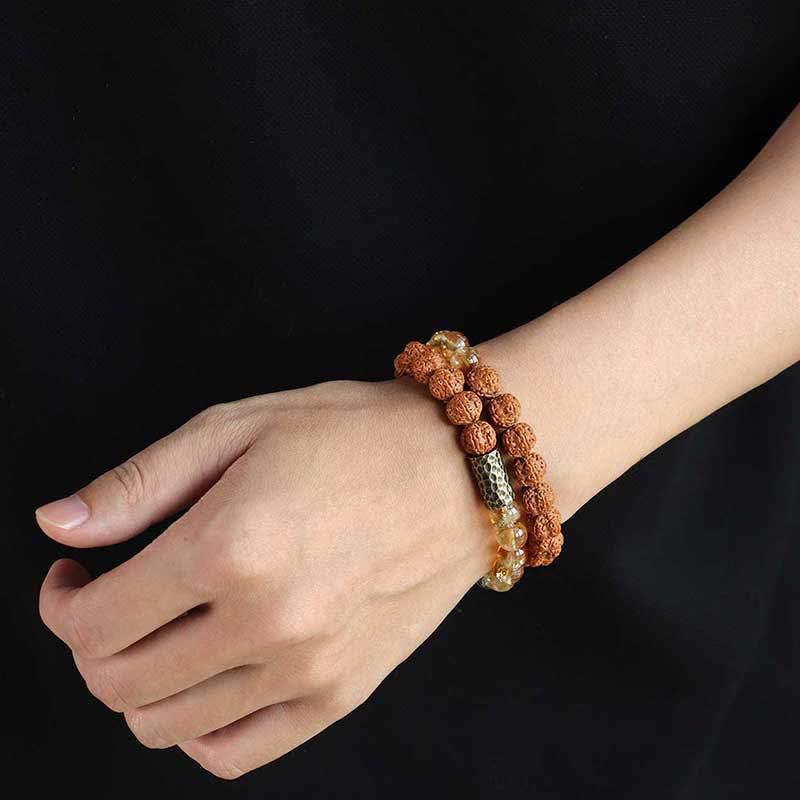 Mythstone Citrine Sandalwood Bodhi Seed Protection Double Wrap Bracelet