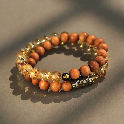 Mythstone Citrine Sandalwood Bodhi Seed Protection Double Wrap Bracelet