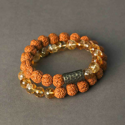 Mythstone Citrine Sandalwood Bodhi Seed Protection Double Wrap Bracelet