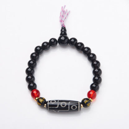 Pulsera de protección de riqueza con seis palabras verdaderas y cuentas Dzi tibetanas de nueve ojos de Mythstone de ónix negro