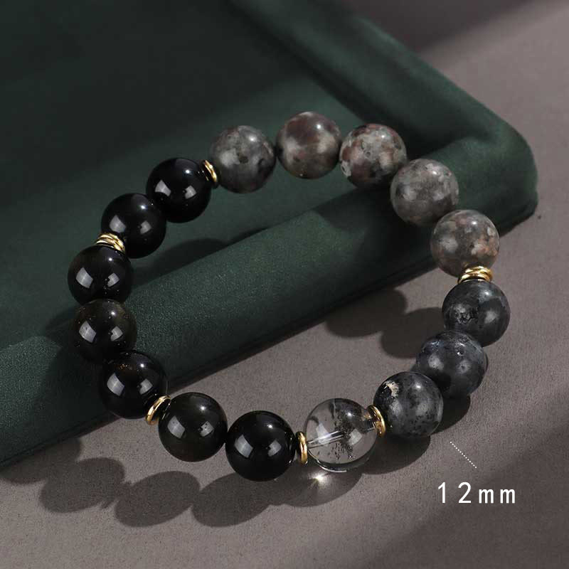 Mythstone 925 Sterling Silver Black Onyx Gold Sheen Obsidian Lava Rock Tiger Eye Six True Words Wealth Protection Bracelet