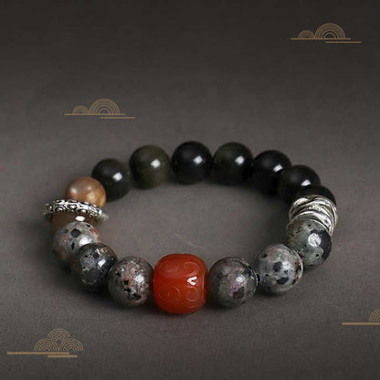 Mythstone Gold Sheen Obsidian Lava Rock Red Agate Protection Bracelet