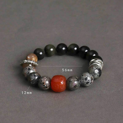 Mythstone Gold Sheen Obsidian Lava Rock Red Agate Protection Bracelet