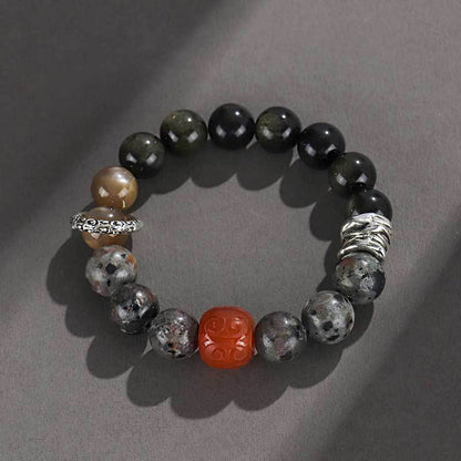 Mythstone Gold Sheen Obsidian Lava Rock Red Agate Protection Bracelet