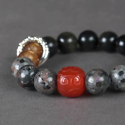 Mythstone Gold Sheen Obsidian Lava Rock Red Agate Protection Bracelet