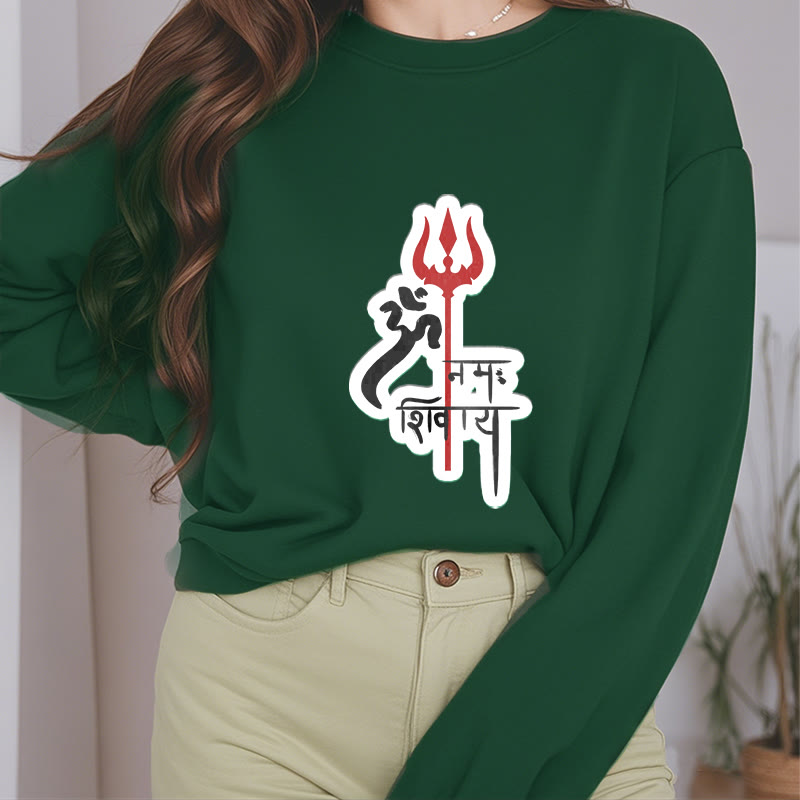 Mythstone OM NAMAH SHIVAYA Red Trident Profile Fleece Lined Polyester Sweatshirt