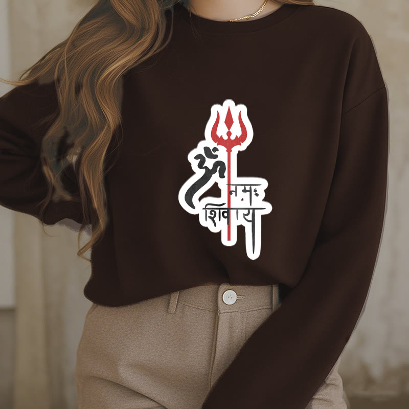 Mythstone OM NAMAH SHIVAYA Red Trident Profile Fleece Lined Polyester Sweatshirt