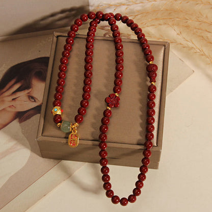 Mythstone Cinnabar Fu Character Flower Gourd Triple Wrap Blessing Bracelet