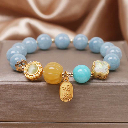 Mythstone Aquamarine Pumpkin Pearl Wealth Protection Bracelet