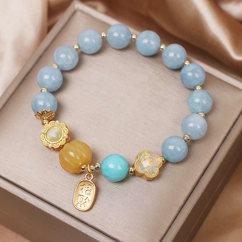 Mythstone Aquamarine Pumpkin Pearl Wealth Protection Bracelet