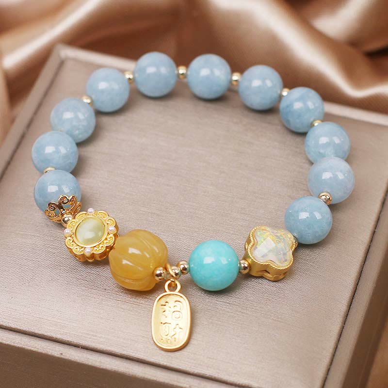 Mythstone Aquamarine Pumpkin Pearl Wealth Protection Bracelet