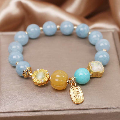 Mythstone Aquamarine Pumpkin Pearl Wealth Protection Bracelet