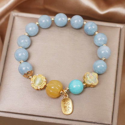 Mythstone Aquamarine Pumpkin Pearl Wealth Protection Bracelet